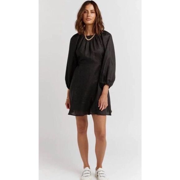 NWT DISSH black linen cut out mini dress, $188 - Picture 3 of 11